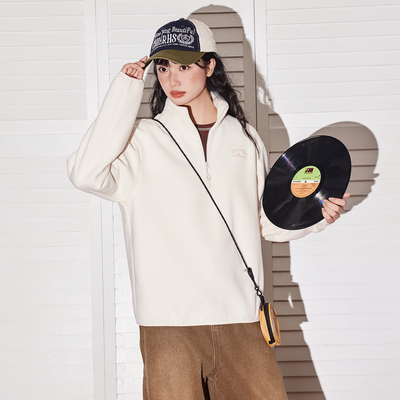 唐狮半拉链摇粒绒外套抓绒卫衣