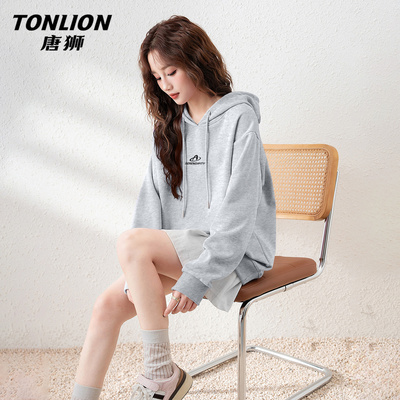 唐狮官方灰色连帽卫衣外套女春秋款2026新款小个子休闲百搭上衣VB