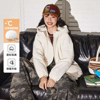 唐狮官方连帽棉服女款冬季2025