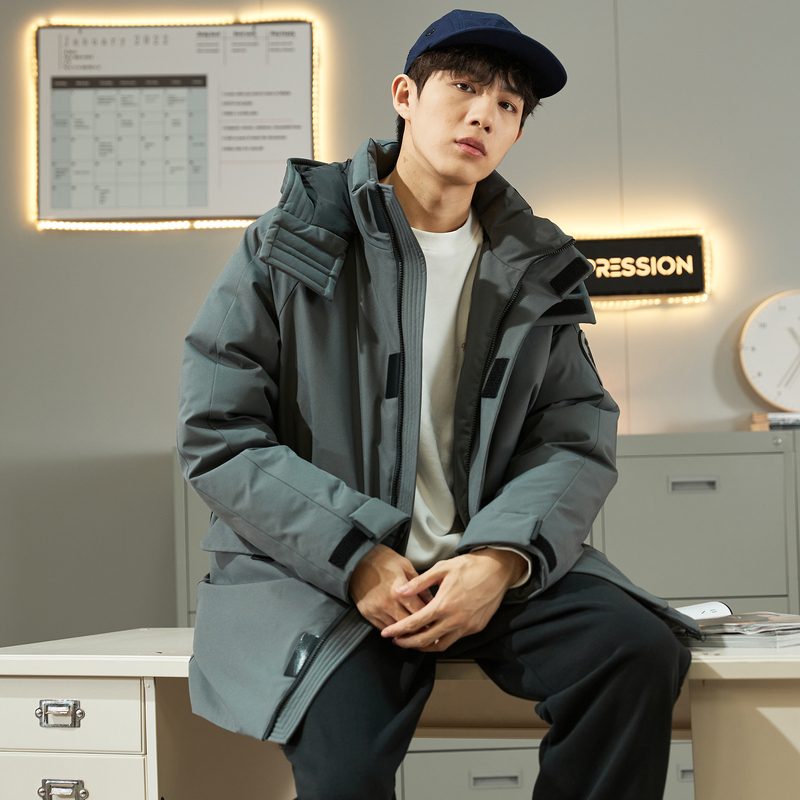 唐狮连帽中长款保暖羽绒服男冬季新款潮流休闲百搭冬季羽绒服外套