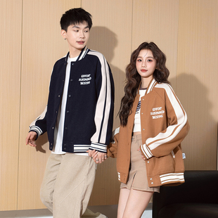 唐狮春季新款情侣外套男女毛呢针织棒球领宽松休闲外套学生TD