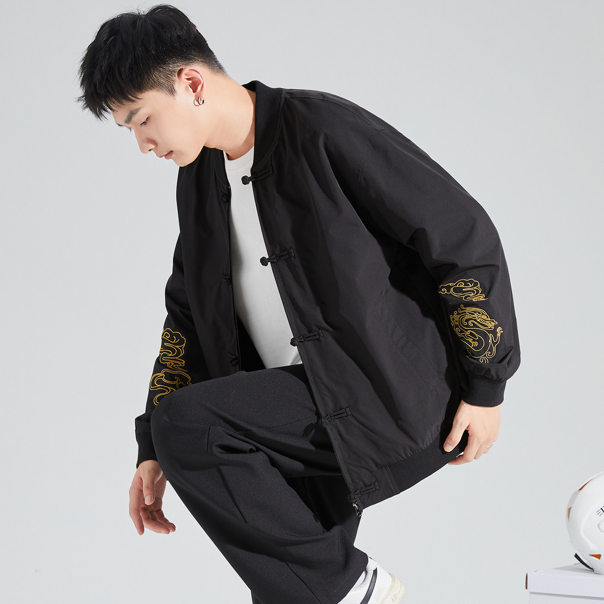 唐狮春秋季款新中式国风盘扣唐装外套男长袖宽松休闲夹克上衣潮TD