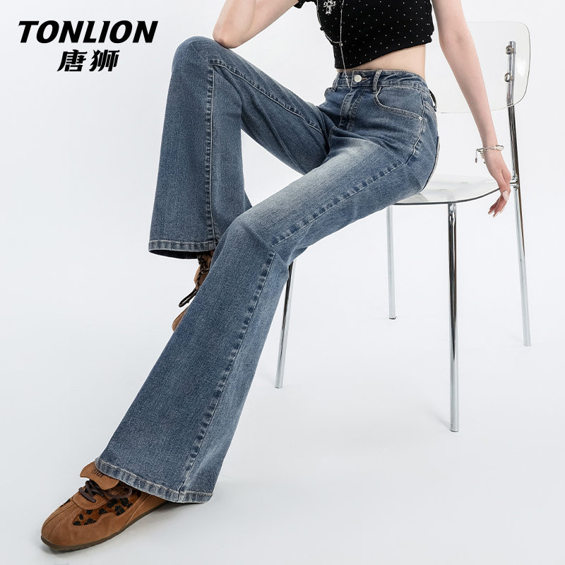 唐狮官方修身微喇牛仔裤女春秋款2026新款小个子高腰显瘦喇叭裤V