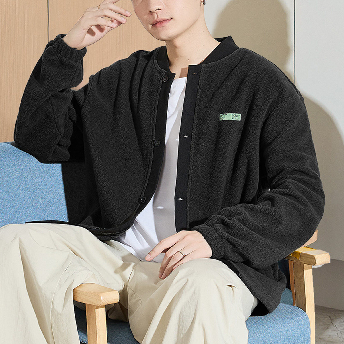 唐狮冬季新款摇粒绒外套男短款立领拼接绣花宽松加厚保暖夹克TD,男装,夹克,淘宝优惠券,粉丝福利购,淘宝优惠卷