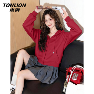 唐狮官方连帽卫衣女2026新款春秋款女款红色本命年马年过年衣服VB