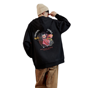 唐狮国潮西天取经男装卫衣秋冬西游悟空图案连帽开衫外套酷潮