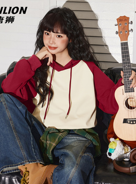 唐狮官方红色连帽卫衣女2026新款本命年马年短款插肩袖新年战袍VB