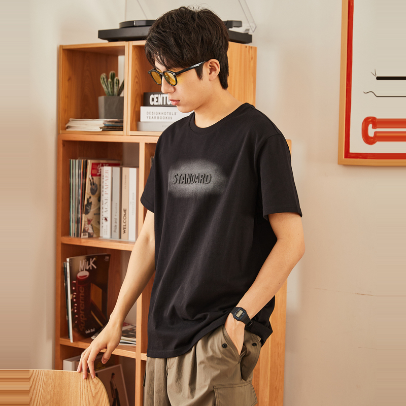 唐狮男士短袖T恤潮流图案字母压