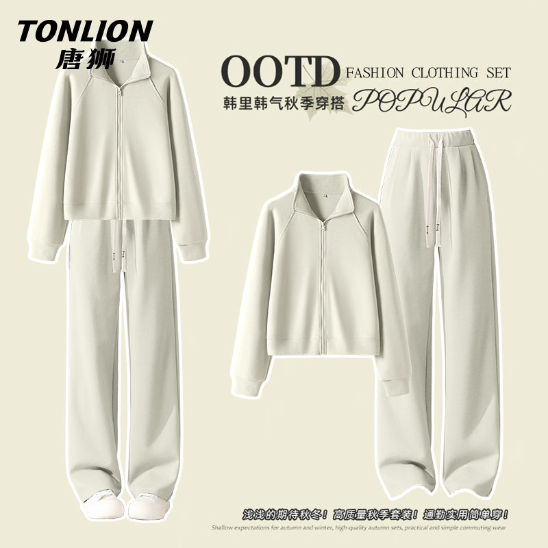 唐狮休闲运动套装女春秋2026新款时尚洋气小个子开春穿搭一整套V