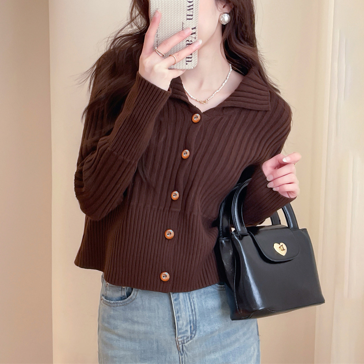 唐狮秋冬毛衣女复古显瘦翻领针织开衫女春秋外套高级感气质tu,女装/女士精品,毛衣,淘宝优惠券,粉丝福利购,淘宝优惠卷