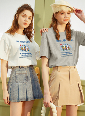 [史努比联名款] 唐狮春夏新款女短袖T恤白色纯棉圆领小个子