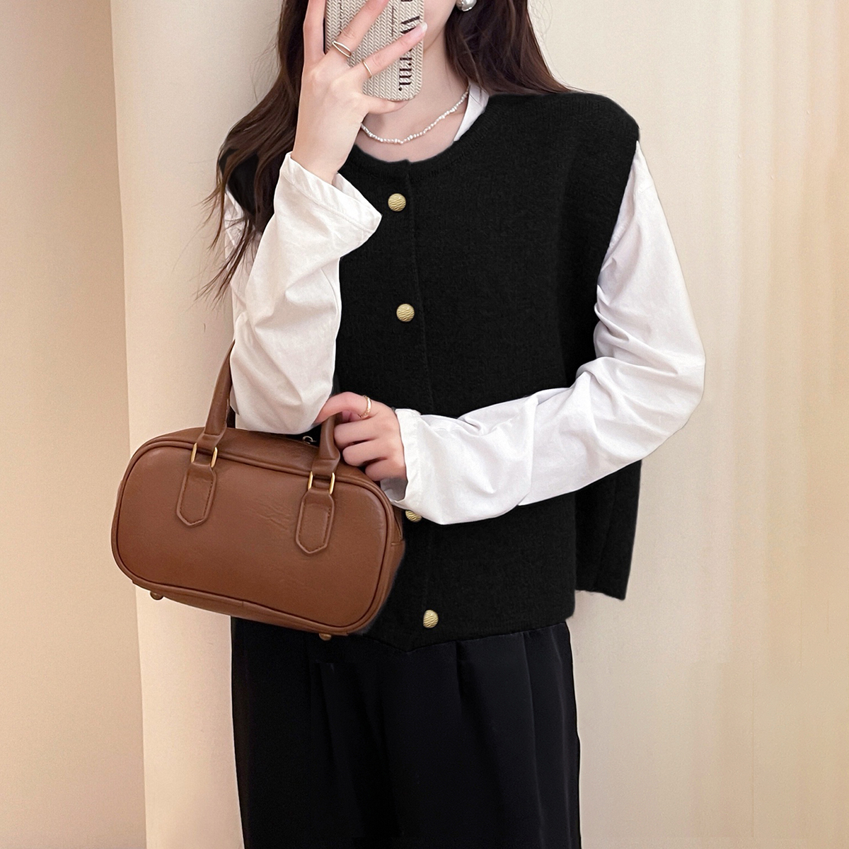 唐狮秋冬季女毛衣简约复古风圆领