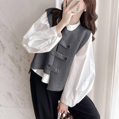 唐狮秋冬设计感扣袢简约开衫马甲