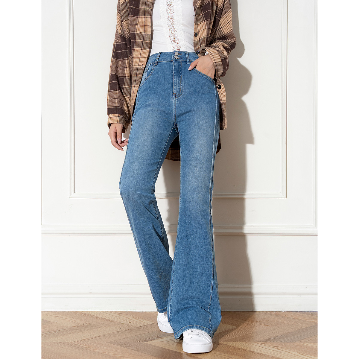 唐狮秋季新款牛仔长裤蓝色气质喇叭裤子ins风休闲今年流行爆款TU