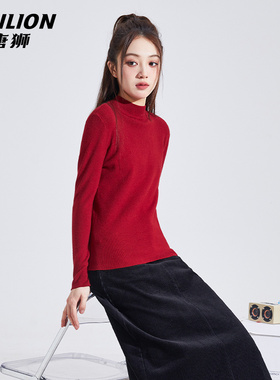 唐狮官方红色半高领针织衫女春秋款2026新款本命年马年新年毛衣VB