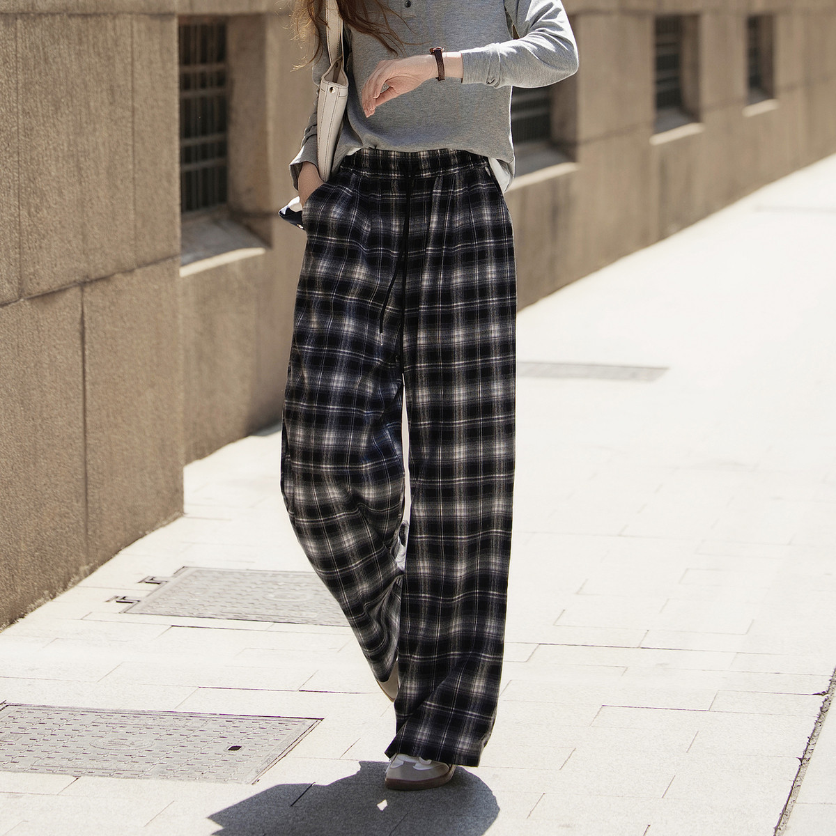 唐狮格子裤女秋季新款阔腿裤女高腰松弛感休闲垂感拖地裤子TUTA,女装/女士精品,休闲裤,淘宝优惠券,粉丝福利购,淘宝优惠卷