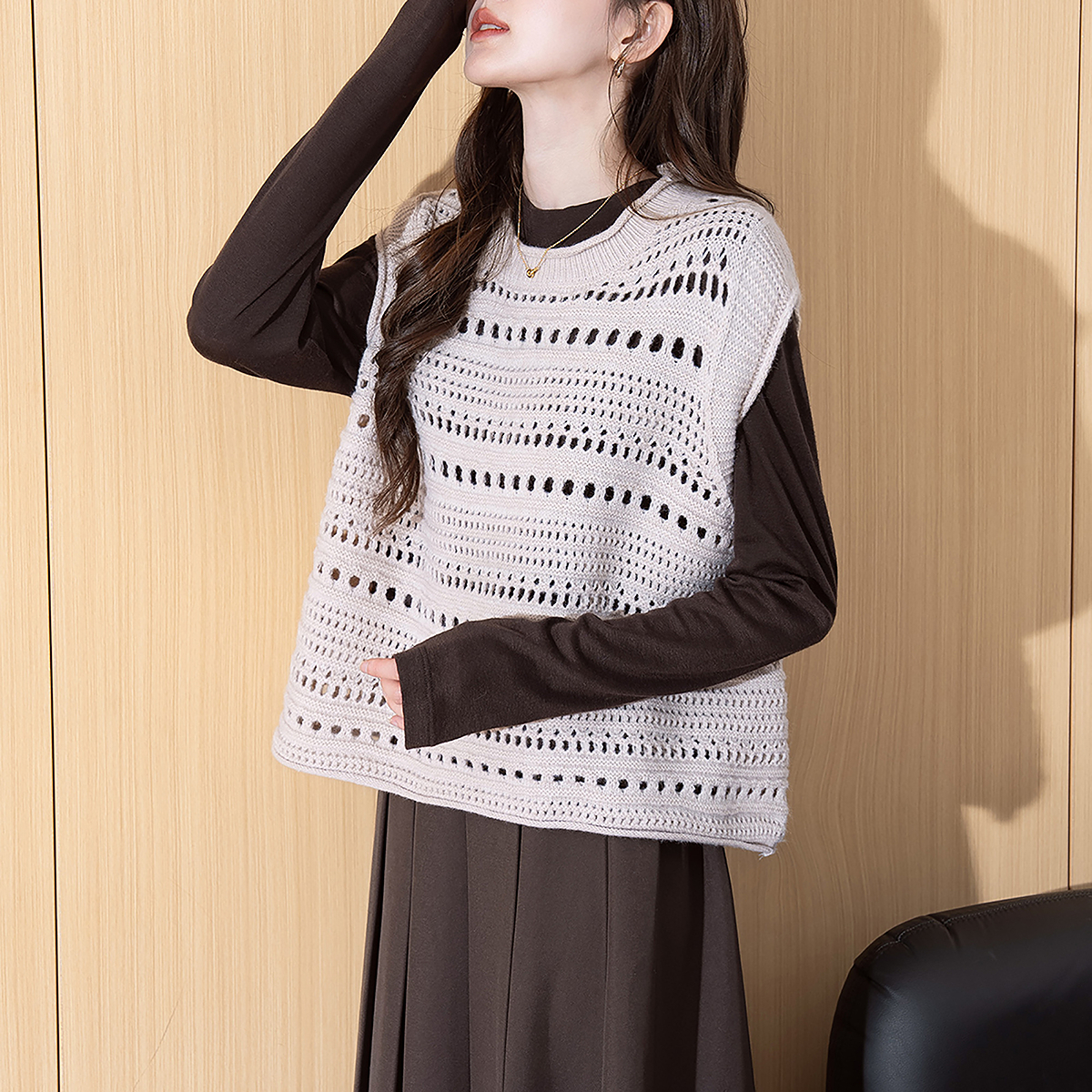 唐狮秋冬季女毛衣慵懒宽松镂空设