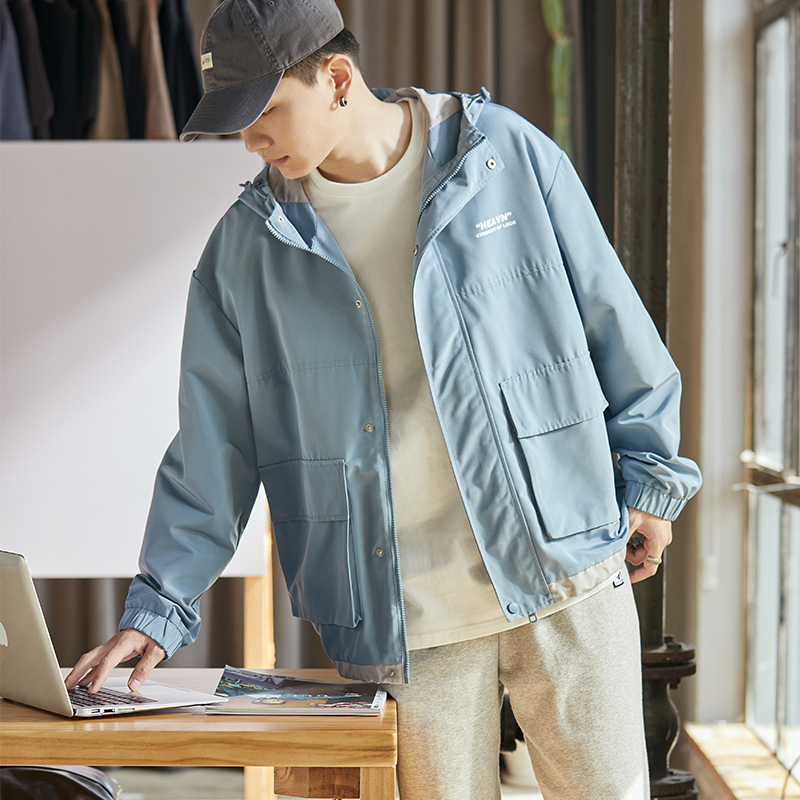 唐狮外套男春秋季连帽工装夹克外