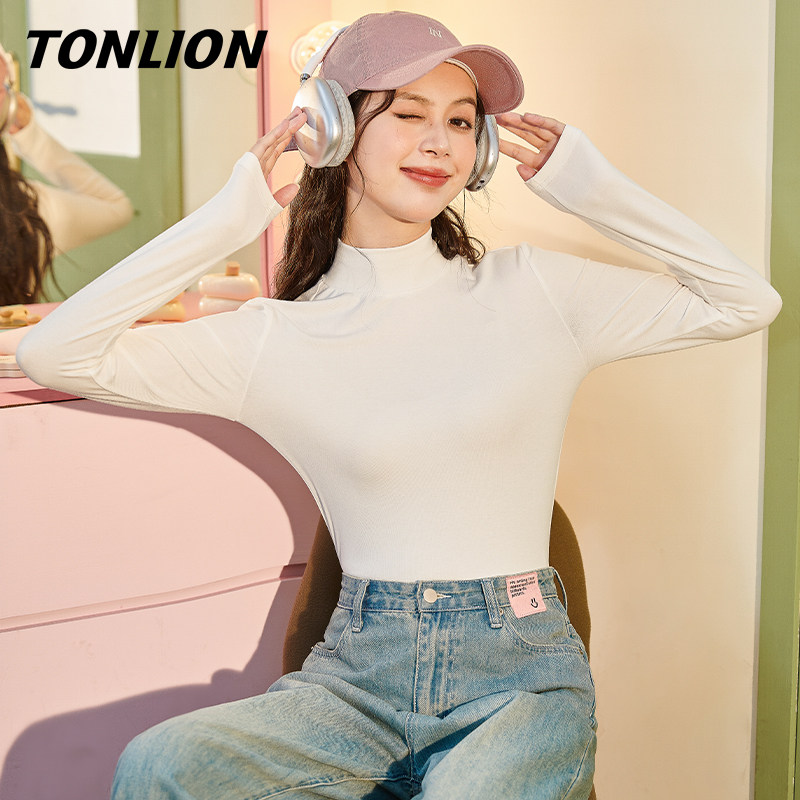 唐狮半高领内搭打底衫女2025新款秋冬季内搭上衣修身长袖t恤VB