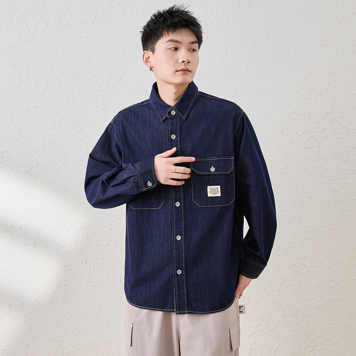 唐狮春夏季新款长袖衬衫男宽松高