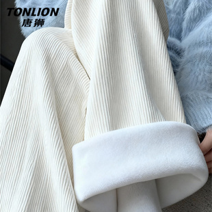 宽松直筒保暖灯芯绒阔腿裤 唐狮加绒加厚裤 女款 2025新款 子女冬季