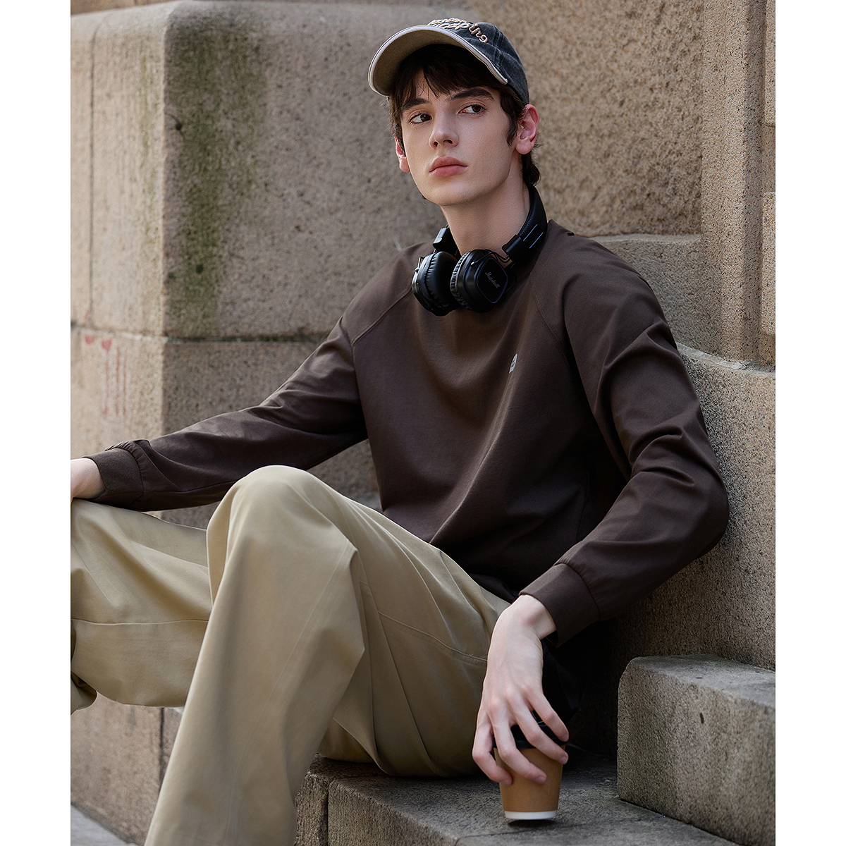 唐狮秋季新款长袖T恤男插肩袖印