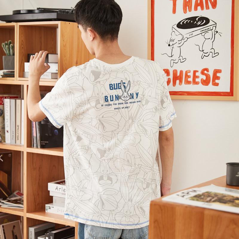 唐狮夏季纯棉男短袖t恤兔八哥满印印花短袖T恤潮流宽松上衣ins,男装,T恤,淘宝优惠券,粉丝福利购,淘宝优惠卷