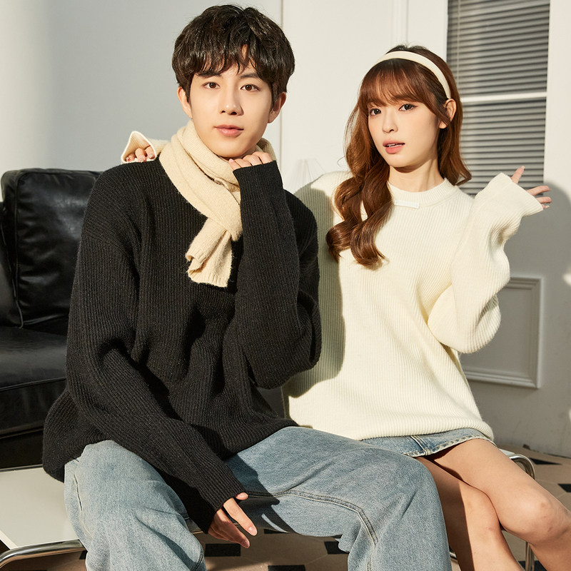 唐狮秋冬季情侣装纯色毛衣男女同码宽松慵懒风外穿休闲针织衫ins