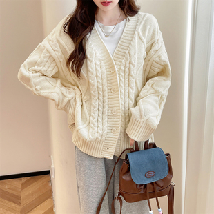 外套日常毛线衫 饰开衫 女毛衣复古慵懒风立体球球装 唐狮秋冬季