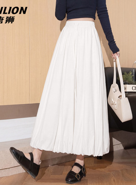 唐狮官方白色花苞裙半身裙女2025新款春秋款法式高腰垂感中长裙VB