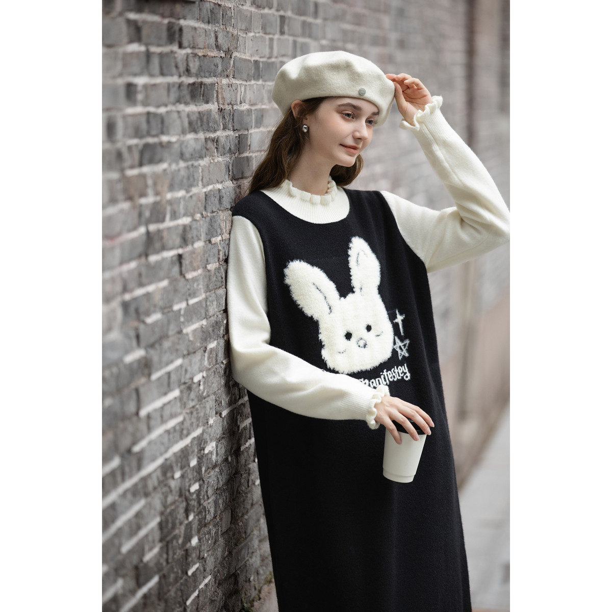 唐狮秋冬连衣裙俏皮小兔温柔软糯女甜美可爱休闲内搭连衣裙TMTA