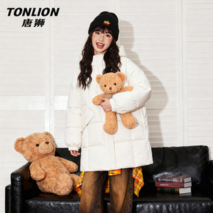 唐狮官方棉衣棉服女款2025新款冬季女款加绒加厚中长款连帽外套VB