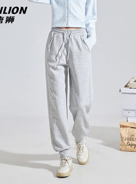 唐狮灰色运动裤女款2026新款春秋款女士高腰显瘦直筒休闲束脚裤VB