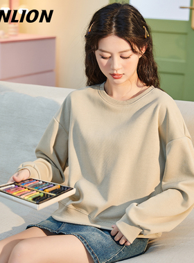 唐狮灰绿色圆领卫衣女2026新款爆款春秋季韩系慵懒风初秋外套女VB