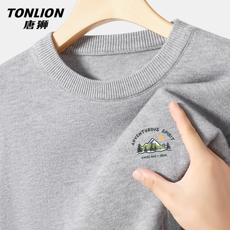 唐狮圆领毛衣男秋冬慵懒风