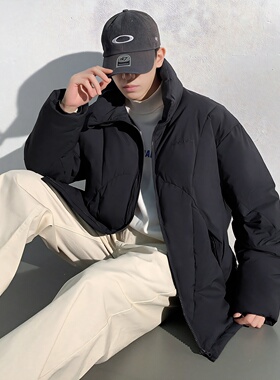 唐狮冬季新款棉衣男款立领宽松休闲棉服保暖防寒冬装外套黑色TD