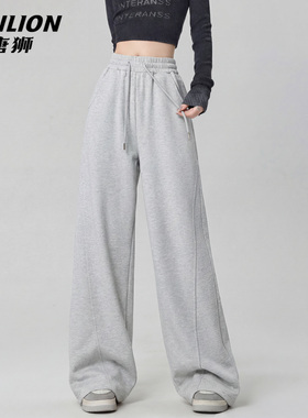 唐狮官方灰色运动裤女款2026新款春秋款女士高腰直筒显瘦阔腿裤VB