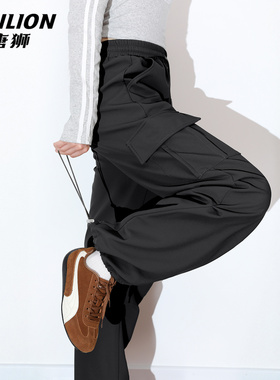 唐狮黑色工装裤女2026新款秋冬季爆款学生软壳加绒加厚运动裤女VB