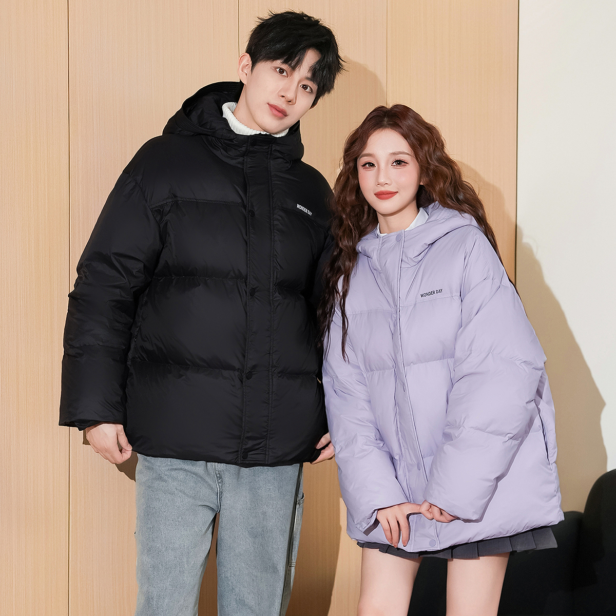 唐狮冬季新款情侣羽绒服男女短款