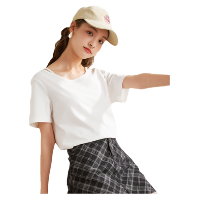 唐狮白色短袖T恤女黑色打底衫宽