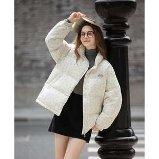 唐狮秋冬女羽绒女立领满印前胸绣花短羽绒服高级感减龄少女TUTA