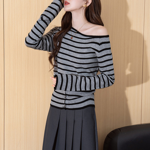 条纹套头毛线衫 女装 时尚 针织衫 潮tu 韩版 唐狮秋冬毛衣女外穿经典