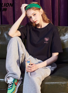 唐狮黑色纯棉短袖t恤女2026新款爆款时尚韩系chic别致上衣VB