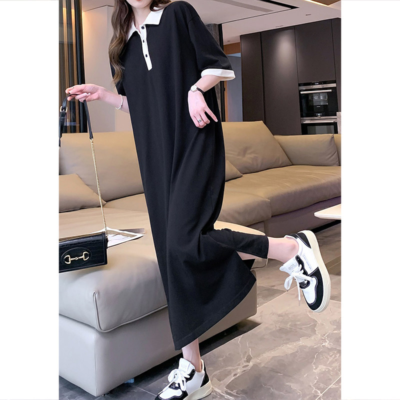 唐狮黑色连衣裙女春装女气质裙子女夏季好仙女装春法式Polo裙女