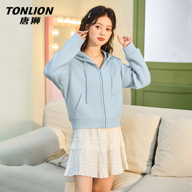 唐狮官方卫衣外套女春秋款2026新款爆款小个子短款连帽开衫上衣V