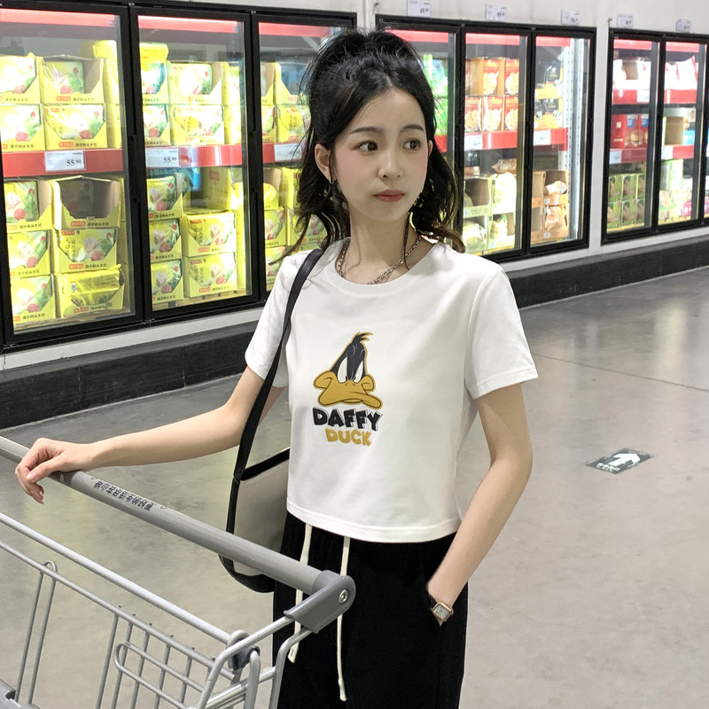 唐狮夏季时尚短款红色短袖T恤女潮紧身小衫辣妹内搭上衣可爱