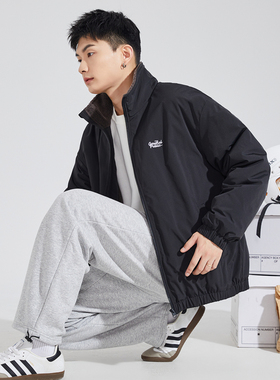 唐狮冬季新款男士棉衣休闲立领棉服外套黑色防寒冬装保暖棉袄TD