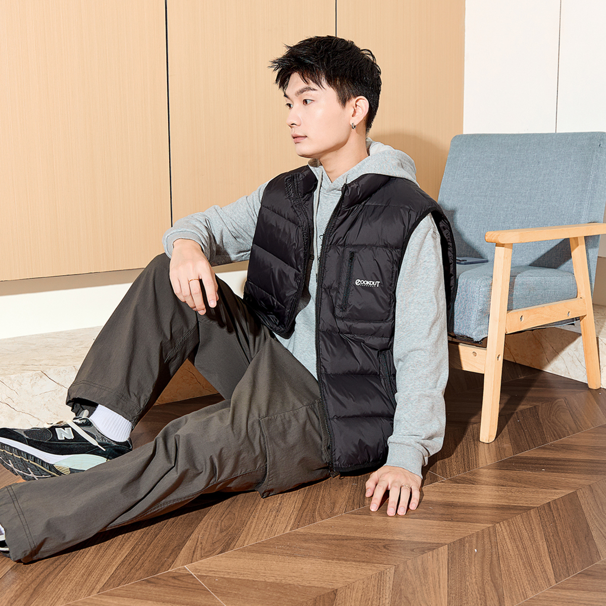 唐狮秋冬新款男士羽绒马甲立领拉