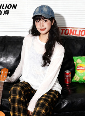 唐狮官方白色长袖t恤女夏季2025新款慵懒风宽松薄款罩衫上衣女VB