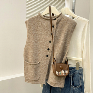 唐狮秋冬毛线衫 马甲外穿高级感百搭上衣tu 女简约风设计感开衫